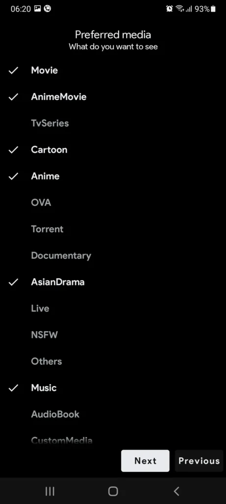 Select Preferred Media Type
